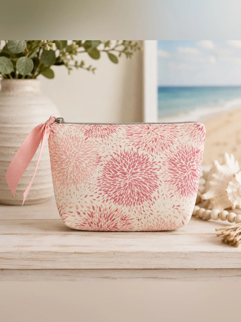 Pink Floral Cosmetic Bag Makeup Pouch Travel Toiletry Zip Case Chic Travel